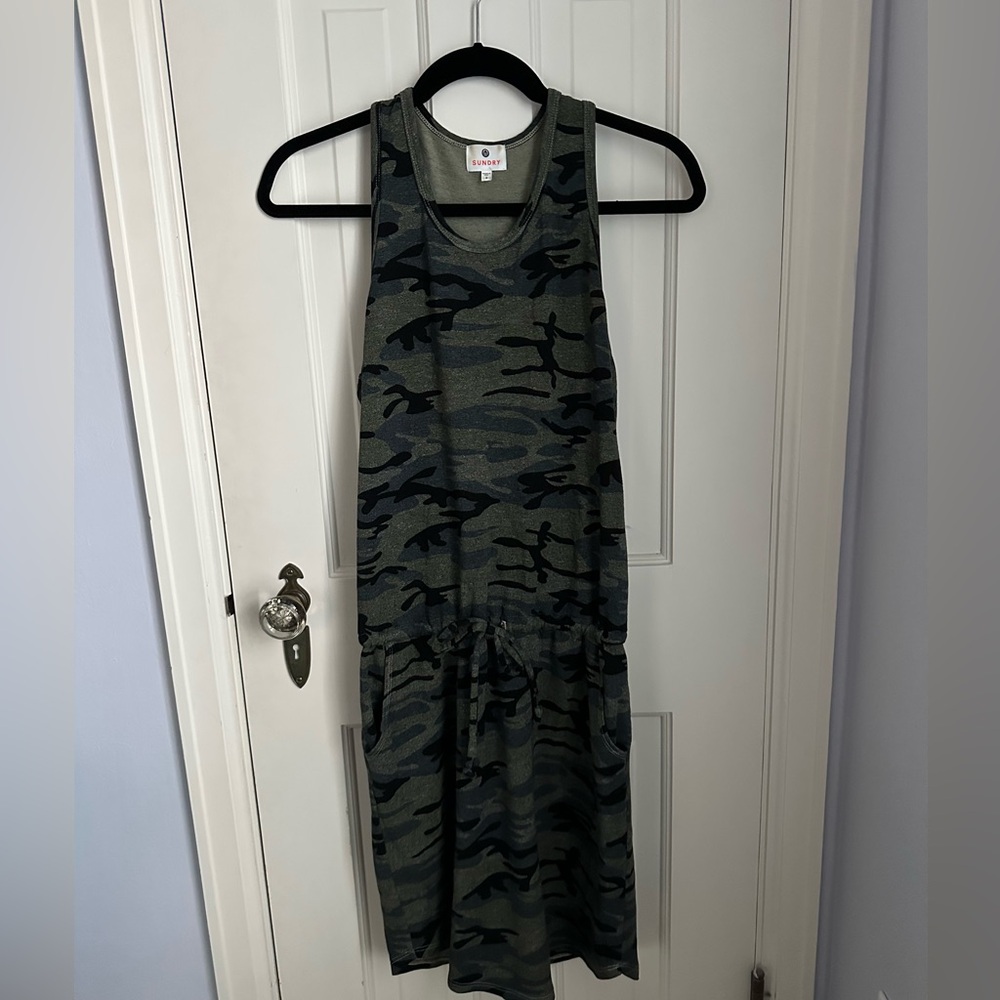 SUNDRY Racerback Tank Dress, Camo Print